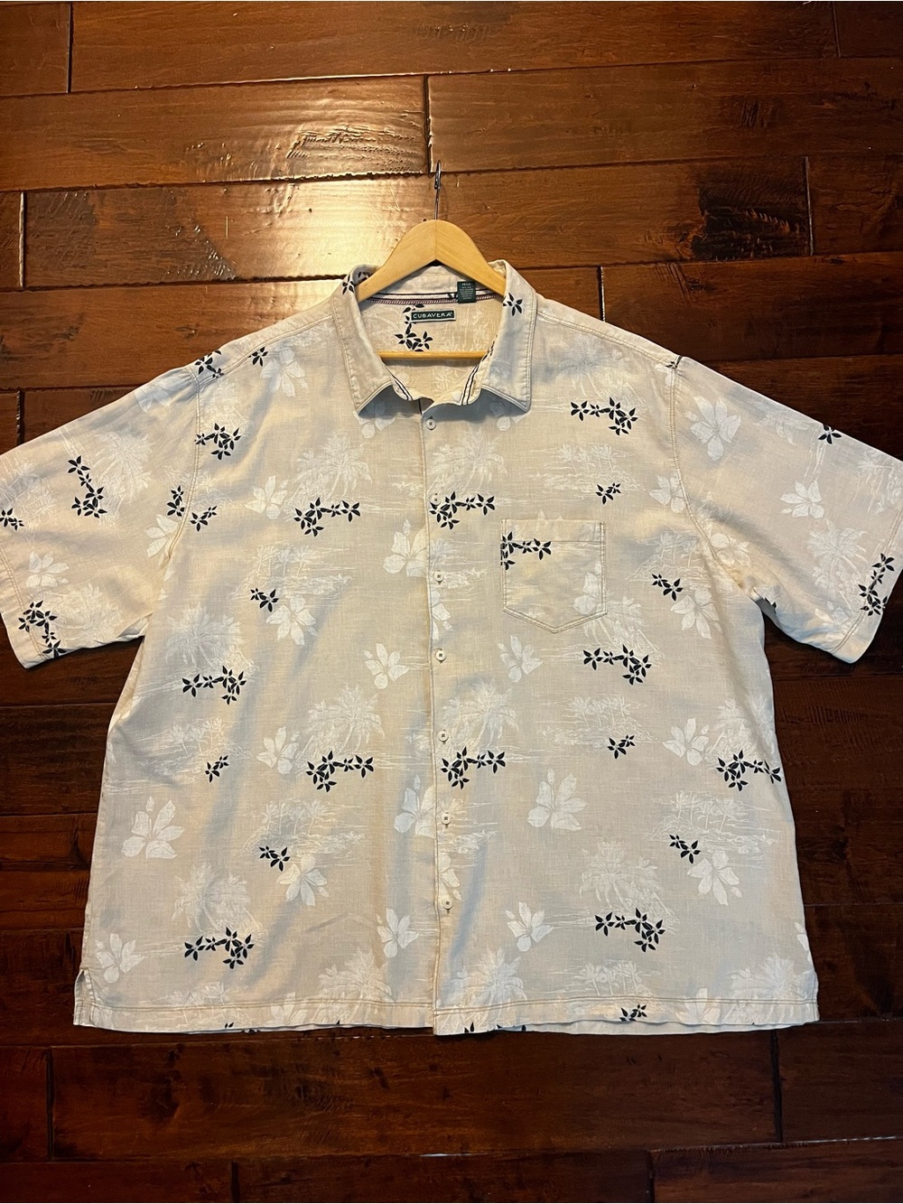 Cubavera Cream Short-Sleeve Button-Down with Navy Floral Print